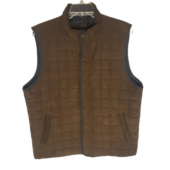 Tasso Elba Vest Mens XL Brown Faux Suede Quilted Insulated Snap Front Pockets - Picture 1 of 15